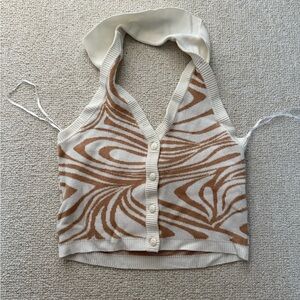 Garage Beige and White Swirl Crop Top